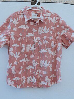 Men's GOODFELLOW & CO Slim Salmon Tigers Floral Hawaiian Shirt XLarge Cotton